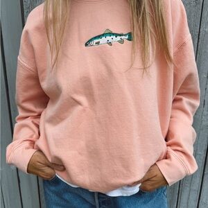 Embroidered Trout Crew
